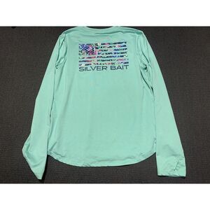 SILVER BAIT Women's Fishing Shirt Size Medium‎ Teal Print Long Sleeve